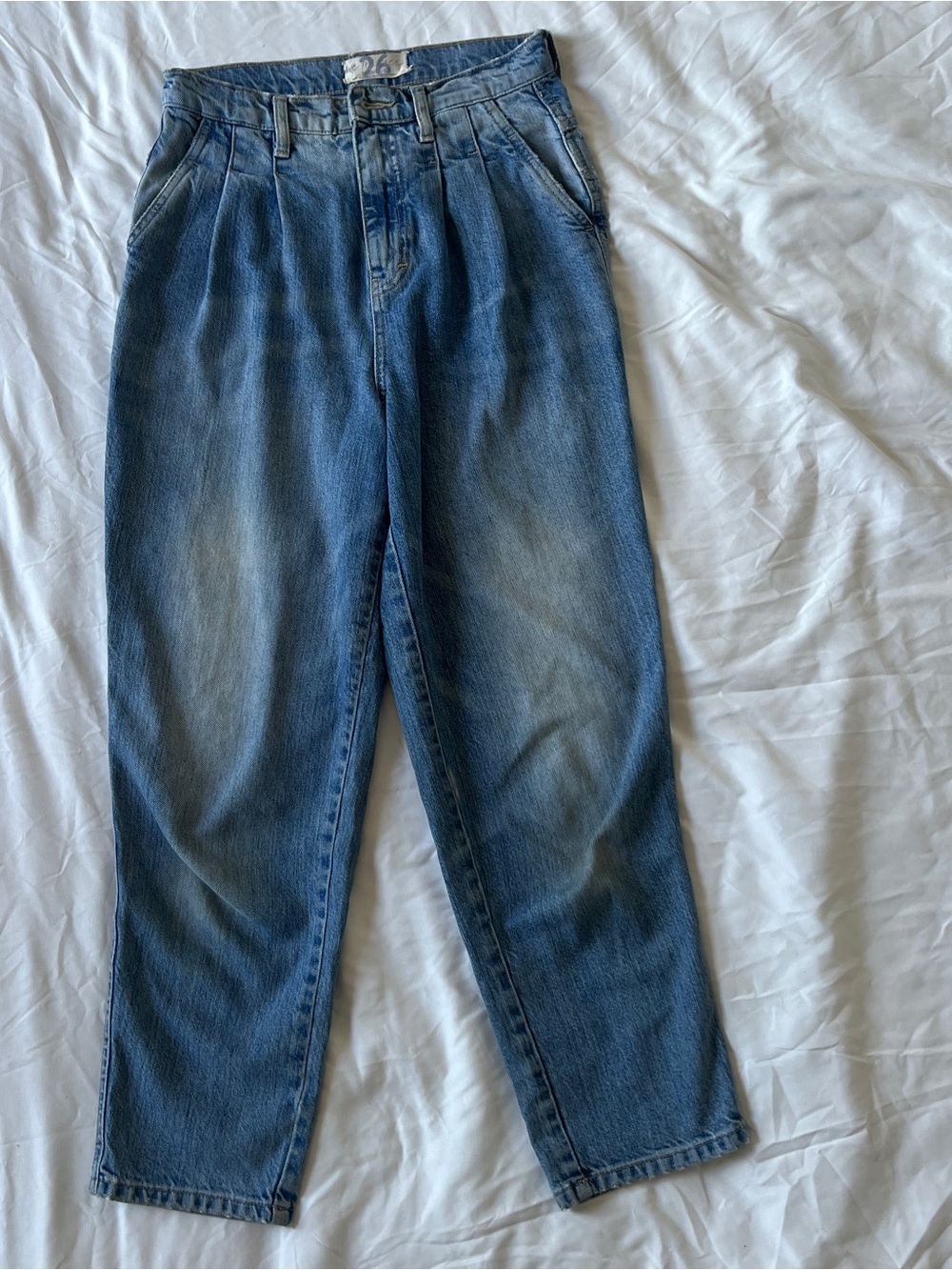 Free People High Rise Barrel Leg Pleated Jeans - Waist 26